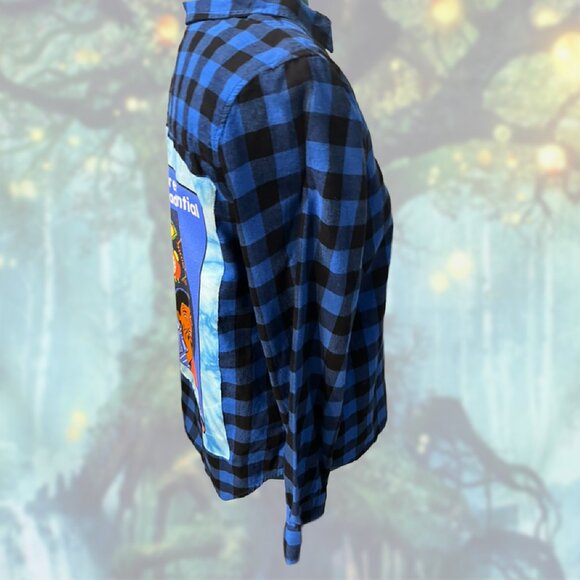 One-of-a-Kind Existential Dread Flannel | Upcycled Patchwork | Size XL - Picture 4 of 5